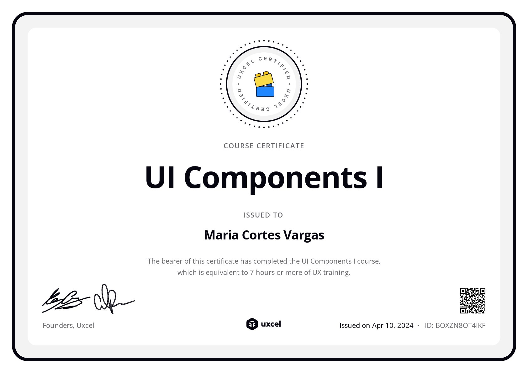 Maria Cortes Vargas's certificate